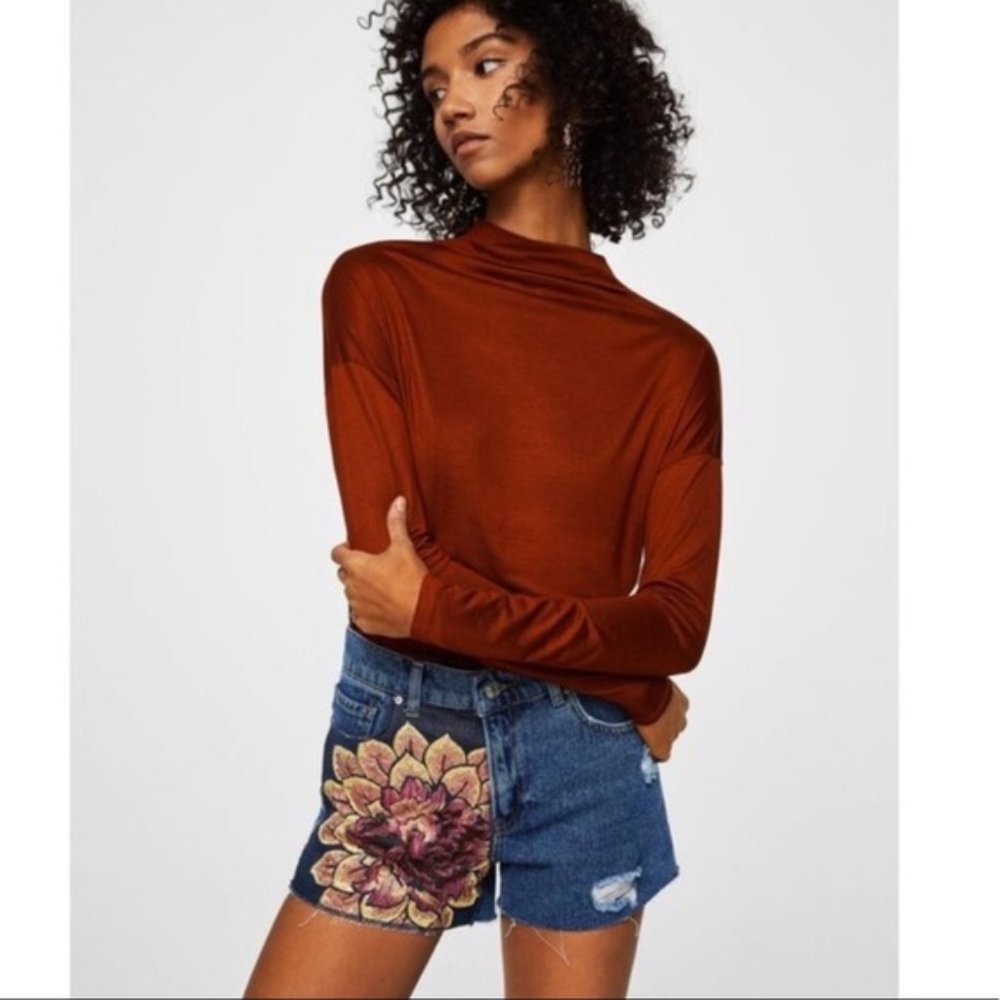 Mango Denim Embroidered Shorts
